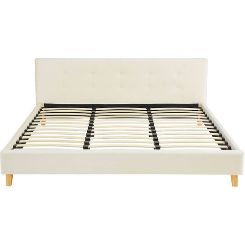 Ensemble Lit Adulte 180x200 - Tête De Lit En Velours Beige - Milo + Matelas Ressorts Ensachés