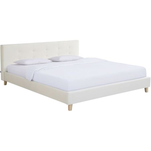 Ensemble Lit Adulte 180x200 - Tête De Lit En Velours Beige - Milo + Matelas Ressorts Ensachés