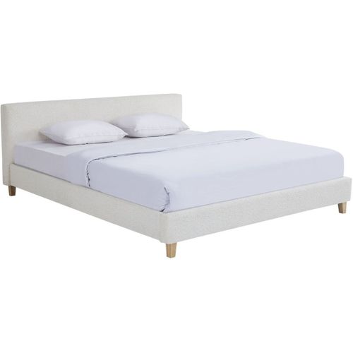 Ensemble Lit Adulte 160x200 - Tête De Lit En Tissu Bouclé Beige - Milo + Matelas Ressorts Ensachés