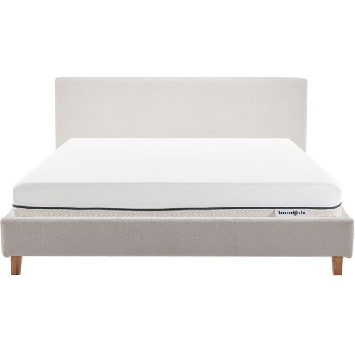 Ensemble Lit Adulte 160x200 - Tête De Lit En Tissu Bouclé Beige - Milo + Matelas Ressorts Ensachés
