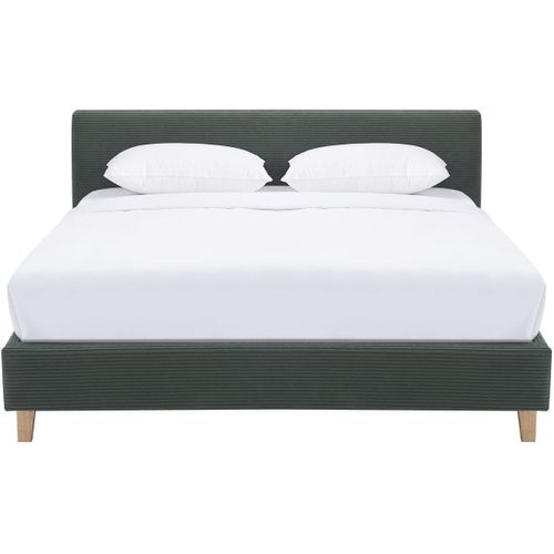 Ensemble Lit Adulte 160x200 - Tête De Lit En Velours Côtelé Vert - Milo + Matelas Ressorts Ensachés