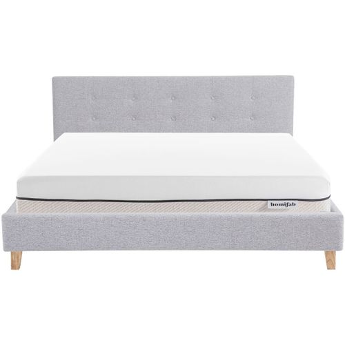 Ensemble Lit Adulte 160x200 - Tête De Lit En Tissu Gris Chiné - Milo + Matelas Ressorts Ensachés