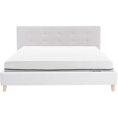 Ensemble Lit Adulte 160x200 - Tête De Lit En Tissu Beige - Milo + Matelas Ressorts Ensachés