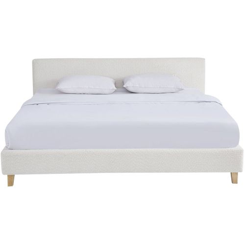 Ensemble Lit Adulte 140x190 - Tête De Lit En Tissu Bouclé Beige - Milo + Matelas Ressorts Ensachés