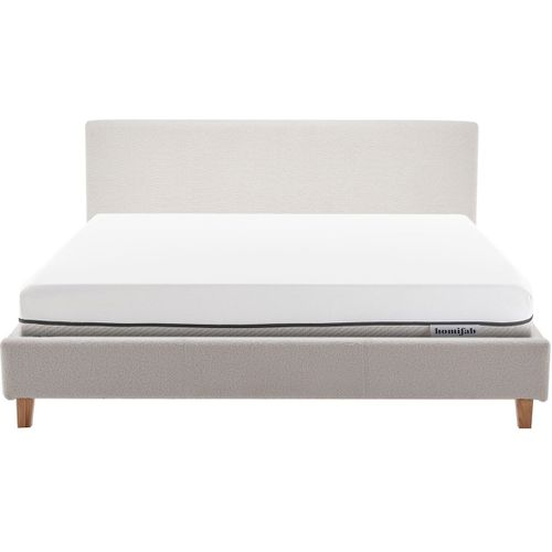 Ensemble Lit Adulte 140x190 - Tête De Lit En Tissu Bouclé Beige - Milo + Matelas Ressorts Ensachés
