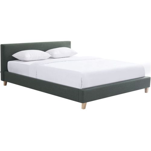 Ensemble Lit Adulte 140x190 - Tête De Lit En Velours Côtelé Vert - Milo + Matelas Ressorts Ensachés