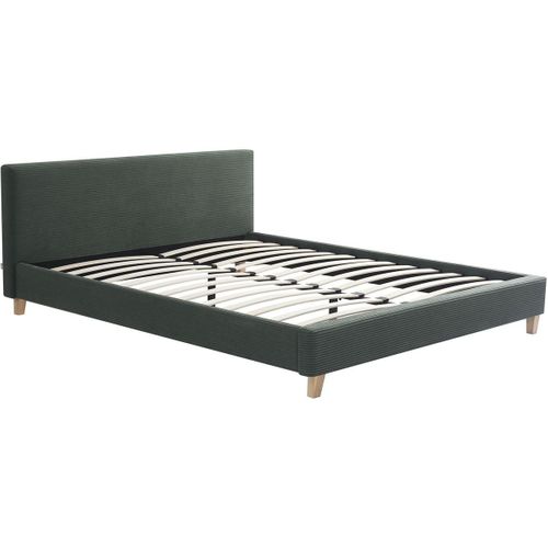 Ensemble Lit Adulte 140x190 - Tête De Lit En Velours Côtelé Vert - Milo + Matelas Ressorts Ensachés