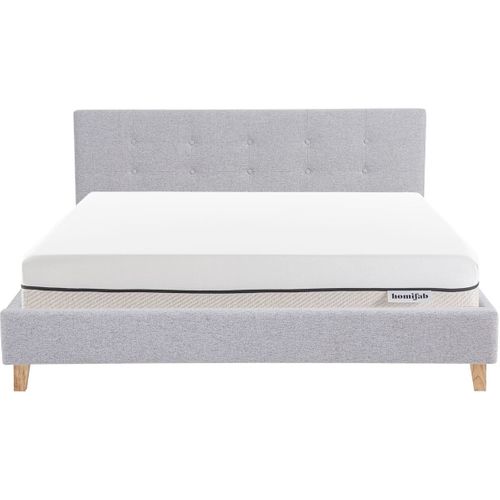 Ensemble Lit Adulte 140x190 - Tête De Lit En Tissu Gris Chiné - Milo + Matelas Ressorts Ensachés