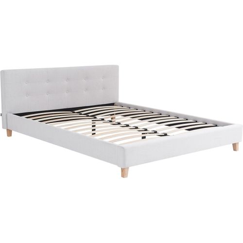 Ensemble Lit Adulte 140x190 - Tête De Lit En Tissu Beige - Milo + Matelas Ressorts Ensachés