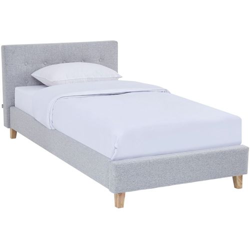 Ensemble Lit 90x190 - Tête De Lit En Tissu Gris Chiné - Milo + Matelas Ressorts Ensachés