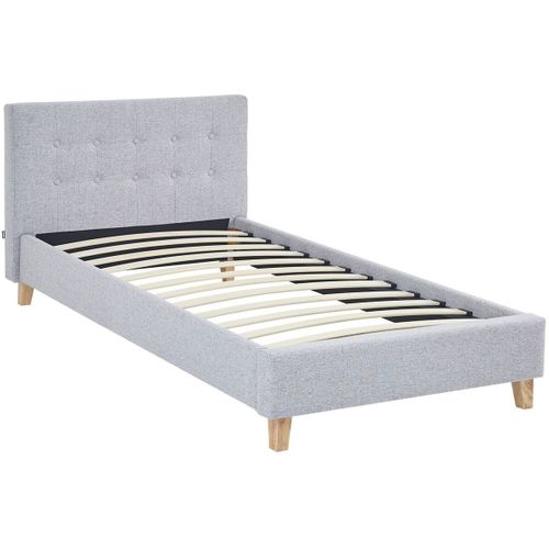 Ensemble Lit 90x190 - Tête De Lit En Tissu Gris Chiné - Milo + Matelas Ressorts Ensachés