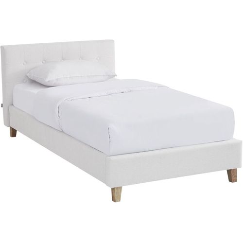 Ensemble Lit 90x190 - Tête De Lit En Tissu Beige - Milo + Matelas Ressorts Ensachés