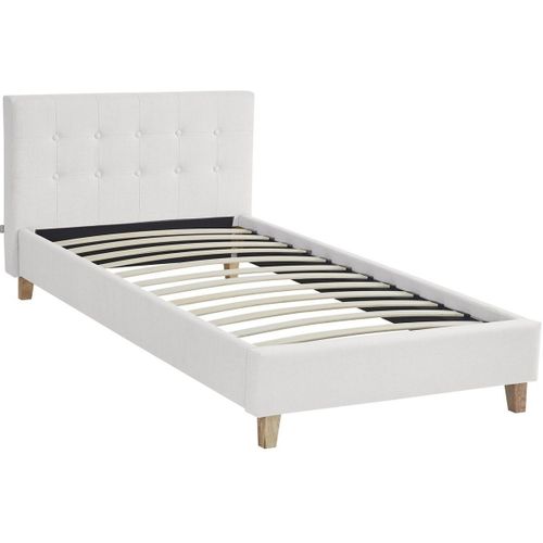 Ensemble Lit 90x190 - Tête De Lit En Tissu Beige - Milo + Matelas Ressorts Ensachés