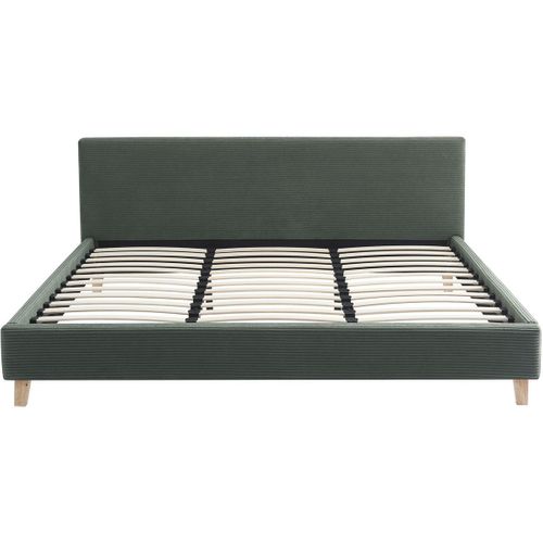 Ensemble Lit Adulte 180x200 - Tête De Lit En Velours Côtelé Vert - Milo + Matelas Mousse