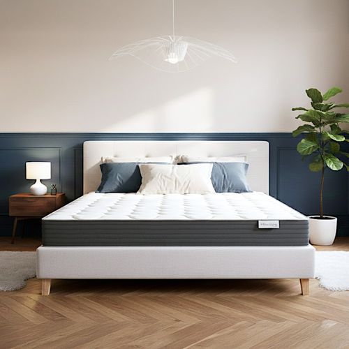 Ensemble Lit Adulte 180x200 - Tête De Lit En Tissu Beige - Milo + Matelas Mousse