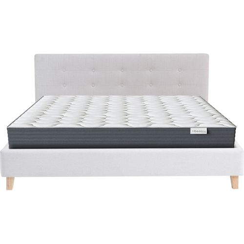 Ensemble Lit Adulte 180x200 - Tête De Lit En Tissu Beige - Milo + Matelas Mousse
