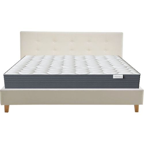 Ensemble Lit Adulte 180x200 - Tête De Lit En Velours Beige - Milo + Matelas Mousse