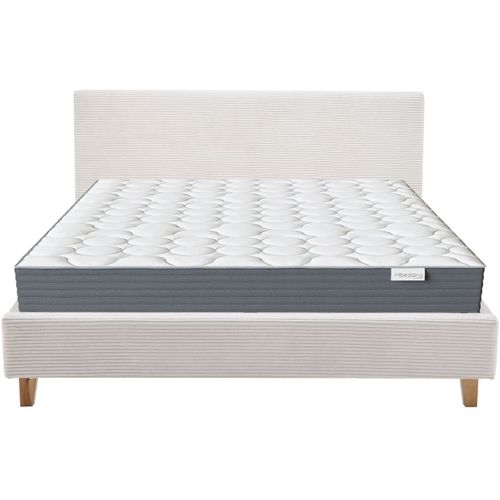 Ensemble Lit Adulte 160x200 - Tête De Lit En Velours Côtelé Beige - Milo + Matelas Mousse