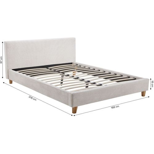 Ensemble Lit Adulte 160x200 - Tête De Lit En Velours Côtelé Beige - Milo + Matelas Mousse