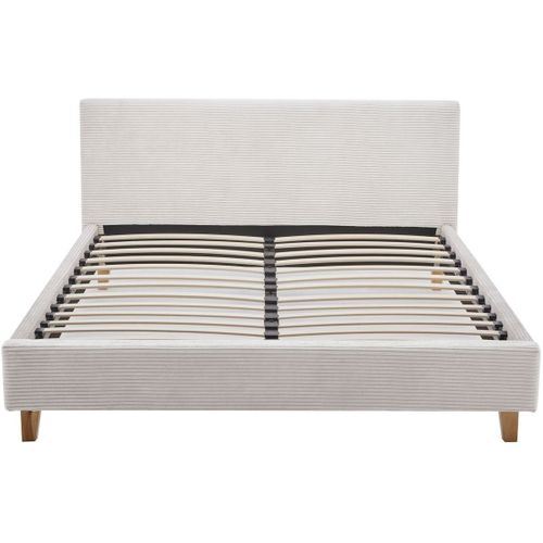Ensemble Lit Adulte 140x190 - Tête De Lit En Velours Côtelé Beige - Milo + Matelas Mousse