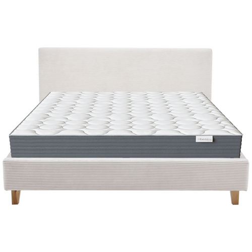 Ensemble Lit Adulte 140x190 - Tête De Lit En Velours Côtelé Beige - Milo + Matelas Mousse