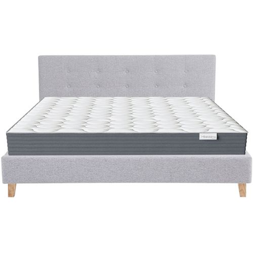 Ensemble Lit Adulte 140x190 - Tête De Lit En Tissu Gris Chiné - Milo + Matelas Mousse