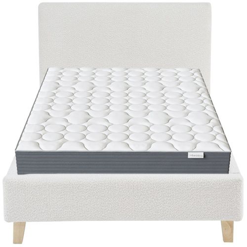 Ensemble Lit Adulte 140x190 - Tête De Lit En Velours Beige - Milo + Matelas Mousse