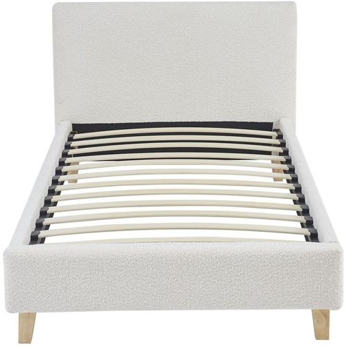 Ensemble Lit 90x190 - Tête De Lit En Tissu Bouclé Beige - Milo + Matelas Mousse
