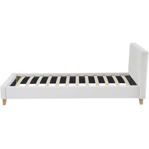 Ensemble Lit 90x190 - Tête De Lit En Tissu Bouclé Beige - Milo + Matelas Mousse
