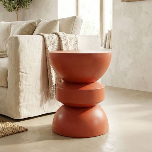 Bout De Canapé En Résine Terracotta Mat D.32 Cm - Elin