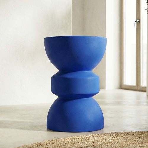 Bout De Canapé En Résine Bleu Mat D.32 Cm - Elin