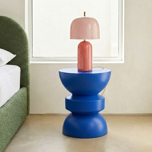 Bout De Canapé En Résine Bleu Mat D.32 Cm - Elin