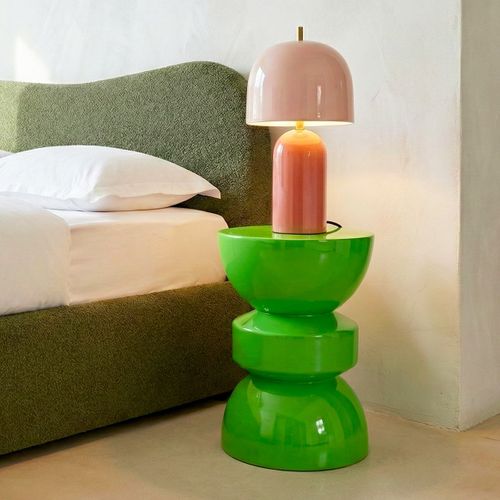 Bout De Canapé En Résine Vert Brillant D.32 Cm - Elin