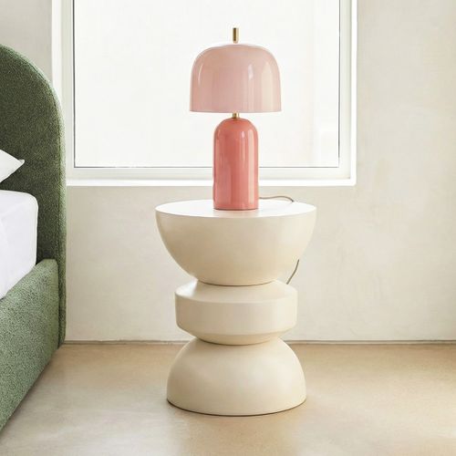 Bout De Canapé En Résine Beige Mat D.32 Cm - Elin