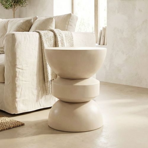 Bout De Canapé En Résine Beige Mat D.32 Cm - Elin