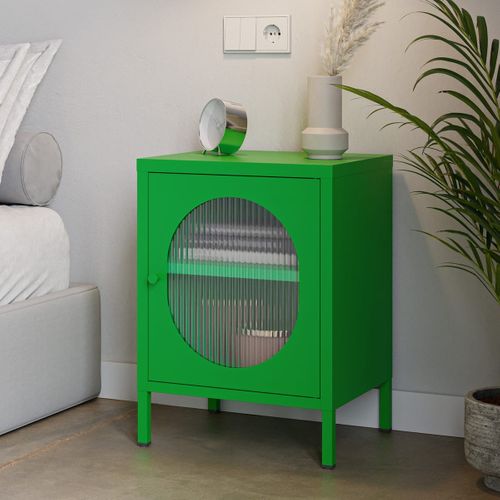 Table De Chevet 1 Porte En Métal Vert Électrique 40 Cm - Ysia