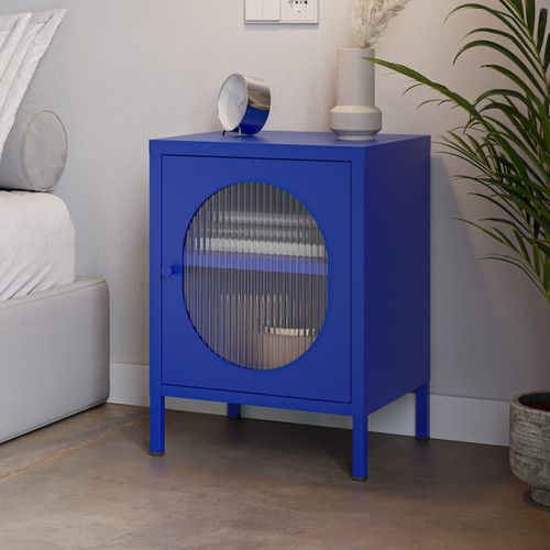 Table De Chevet 1 Porte En Métal Bleu Électrique 40 Cm - Ysia