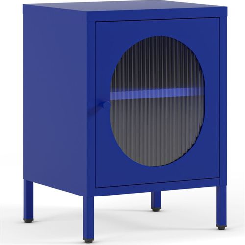 Table De Chevet 1 Porte En Métal Bleu Électrique 40 Cm - Ysia