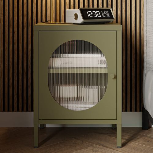 Table De Chevet 1 Porte En Métal Vert 40 Cm - Ysia