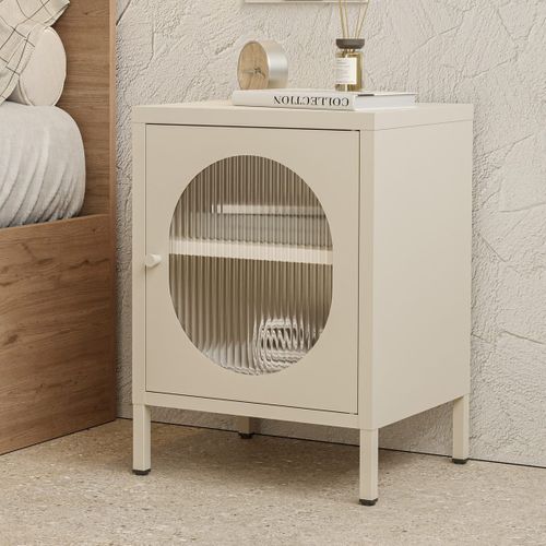 Table De Chevet 1 Porte En Métal Beige 40 Cm - Ysia