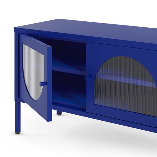 Meuble TV 2 Portes 2 Niches En Métal Bleu Électrique 160 Cm - Ysia