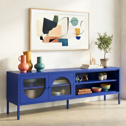 Meuble TV 2 Portes 2 Niches En Métal Bleu Électrique 160 Cm - Ysia
