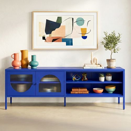 Meuble TV 2 Portes 2 Niches En Métal Bleu Électrique 160 Cm - Ysia