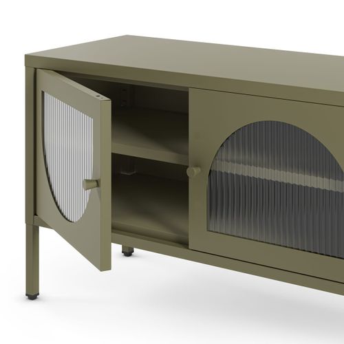 Meuble TV 2 Portes 2 Niches En Métal Vert 160 Cm - Ysia