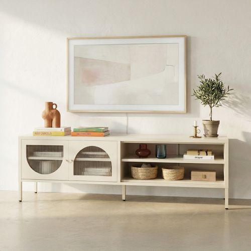Meuble TV 2 Portes 2 Niches En Métal Beige 160 Cm - Ysia