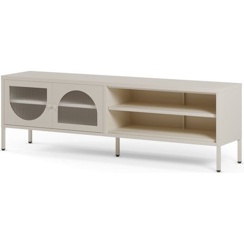 Meuble TV 2 Portes 2 Niches En Métal Beige 160 Cm - Ysia