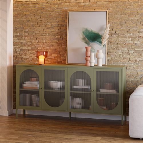 Buffet 4 Portes En Métal Vert 160 Cm - Ysia