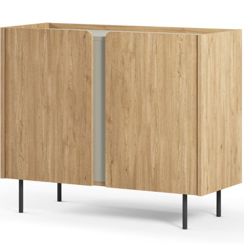 Buffet 2 Portes Décor Chêne Et Vert 100 Cm - Ingo