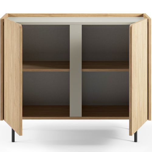 Buffet 2 Portes Décor Chêne Et Vert 100 Cm - Ingo