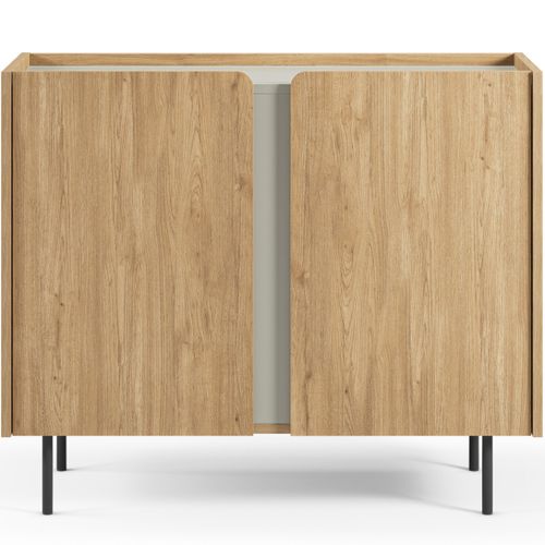 Buffet 2 Portes Décor Chêne Et Vert 100 Cm - Ingo